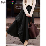 品彩（PinCai）半身裙女职场穿搭高腰不规则荷叶边中长裙A字大摆裙 P141B2517