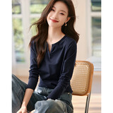 沫晗依美休闲百搭弹力长袖T恤女2025年春季新款今年流行针织上衣