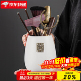 祥业功夫茶具配件茶道六君子套装茶刀茶针茶则茶勺刷喝茶泡茶工具大号 粗陶福锦茶道筒（米白）+佛手五件套+茶刮