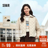 森马（Semir）棉服女灯芯绒翻领菱形格复古2024冬三防宽松轻薄棉衣109724112007