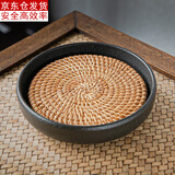 古德窑 复古壶承壶垫陶瓷干泡台日式紫砂养壶底座茶承茶具配件定制壶托储水式 粗陶《禅风黑+藤编垫》壶承