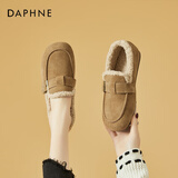 达芙妮平底毛毛鞋女软底单鞋加绒勃肯鞋舒适棉鞋女3122607008 杏色 38 