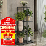 索尔诺 花架 多层折叠落地室内家用阳台装饰花架铁艺客厅庭院简约多肉架 深灰闪银H915（5盆升级版）