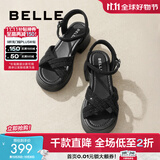 百丽（Belle）满钻条带繁星休闲凉鞋女商场款厚底凉鞋A9S2DBL4预售 黑色 35 (225mm)