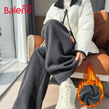 班尼路（Baleno）灯芯绒直筒裤女2025秋冬季新款加绒加厚保暖窄版高腰阔腿休闲长裤