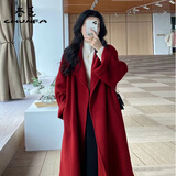 春乏2025年流行春秋季中长款过膝双面绒毛呢外套女百搭小个子呢子大衣 红色双面尼版[卡码拍小] L 建议130斤-145斤[卡码拍小]