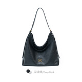 OMI欧米真皮hobo包腋下包单肩托特包包女斜挎包简约百搭轻奢黑色通勤 深邃黑(大号)