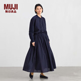 无印良品（MUJI）女式 棉纱 抽褶裙 长半身裙女款裙子25年秋季女装 BE1XTA5A 深藏青色 M (160/66A)