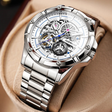 马克华菲（MARK FAIRWHALE）手表男士机械表全自动镂空飞轮时尚男表国潮夜光防水瑞士品质腕表 银白钢带/店长推荐/赠豪礼