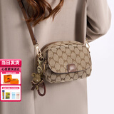 喵小姐轻奢高端品牌女士小包包新款复古单肩斜挎包百搭通勤小圆包送女友 卡其色+挂饰(精致小众高级感小挎包)