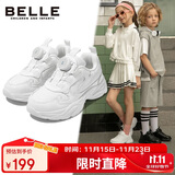 百丽童鞋【免系旋扣】儿童运动鞋跑步鞋春秋老爹鞋透气小白鞋白色32