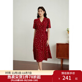 独束大码女装法式小翻领连衣裙女夏季新款遮肉显瘦雪纺裙子 红色-长款 L （尺码：2）