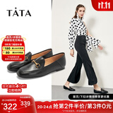 他她（TATA）方头乐福鞋女休闲平底一脚蹬小皮鞋女单鞋春秋款FLC22AM4 黑色 34