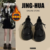 靖话粗跟小皮鞋女2025秋冬季新款厚底单鞋日系jk制服配裙子百搭乐福鞋 黑色哑光【加绒加厚】 37 (235mm)
