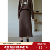 独束大码女装抽绳连帽卫衣套装女秋冬新款胖mm百搭半身裙两件套 咖色半裙 M