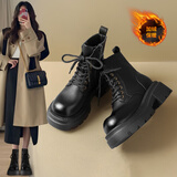ZHR马丁靴女经典厚底增高短靴子女复古圆头加绒保暖女靴 JF95A黑色37