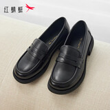 红蜻蜓秋冬乐福鞋女士牛皮小皮鞋复古休闲女鞋一脚蹬女鞋WTB43660黑色39