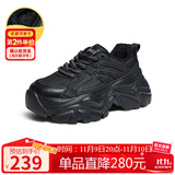 骆驼（CAMEL）老爹鞋女网布皮面拼接双系带厚底休闲鞋 L24S283079R 黑色绒里 36