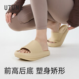 优调负跟拖鞋女厚底居家防滑室内拉筋前高后低情侣拖鞋夏 奶茶35-36