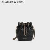 CHARLES&KEITH绗缝菱格链条水桶包双肩包包女包女友生日礼物CK2-10701506 Black黑色 M