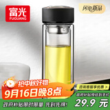 富光 男女士双层玻璃杯 水杯 支持团购定制 304杯子泡茶杯400ML黑