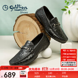 金利来（Goldlion）豆豆鞋男鞋秋季商务休闲鞋套脚男士皮鞋时尚鸵鸟纹乐福鞋皮鞋男 黑色（偏大一码） 39