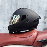 Orz新3C认证摩托车揭面盔蓝牙槽双镜片头盔男女半全覆盔四季个性尾翼 哑黑极光银（可夜视）+透明镜 XL