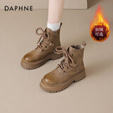 达芙妮棕色复古马丁靴子女秋冬加绒鞋2025新款秋户外工装大黄靴增高短靴