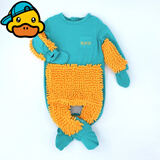 G.duck小黄鸭婴儿爬行服宝宝拖地爬爬服儿童连体衣服秋冬装懒人擦地薄款 湖蓝包手包脚   90cm 18斤-22斤