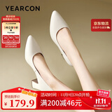 意尔康女鞋粗跟时装鞋浅口套脚高跟鞋工作女单鞋春秋 26906W米白36