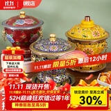 炊老爷（CHUILAOYE）景泰蓝单人铜火锅家商用老式小火锅锅具一人一锅酒精炉火锅专用锅 蓝莲花[黄铜平锅款]+送燃油6件套 20cm