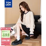 唐狮（TonLion）2025秋冬女圆领撞色间条绞花开衫
