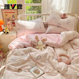 雅鹿100%纯棉床上四件套裸睡床单被套双人家用床笠被罩学生宿舍三件套 甜品小狗【100纯棉 适合裸睡】 1.8m 床单款 四件套-被套200*230cm
