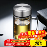 富光拾喜（FUGURNG BESTJOY）双层玻璃杯男女办公水杯 带手柄带滤网大容量泡茶杯子 520ml本色