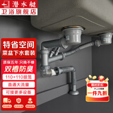 潜水艇（Submarine）厨房水槽洗菜盆下水管配件双槽套装洗碗盆洗菜池下水器排水管京 省空间款【双槽110mm提篮】套装