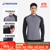 迪卡侬（DECATHLON）冬季内搭速干长袖t恤男训练服运动速干衣健身跑步上衣RUNM 黑灰色（速干+手表视窗） M