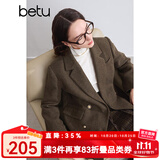 百图betu女装冬季新款毛呢外套时髦有型羊毛西装大衣女2410T24 咖啡色 M