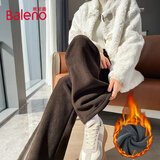 班尼路（Baleno）灯芯绒直筒裤女2025秋冬季新款加绒加厚保暖窄版高腰阔腿休闲长裤