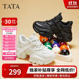 他她TATA泡泡奶油白色老爹鞋女透气休闲厚底运动鞋春WOG10黑色单里 40