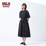 无印良品（MUJI）女式 凉感 短袖衬衫连衣裙女装裙子纯棉25年夏季长裙 黑色 M (160/84A)