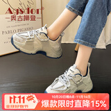 奥古狮登老爹鞋女2025新款秋冬ins潮男女同款百搭厚底运动鞋网面休闲鞋女 231009灰色【四季款】 37