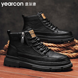 意尔康男鞋休闲板鞋秋冬复古工装马丁靴时尚高帮软面潮流鞋子男 黑色 40