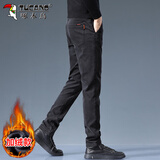 啄木鸟（TUCANO）休闲裤男秋冬季商务裤子男宽松直筒加厚保暖长裤男裤 黑色加绒 32