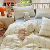 雅鹿100%纯棉床上四件套裸睡床单被套双人家用床笠被罩学生宿舍三件套 花枝【100纯棉 适合裸睡】 1.8m 床单款 四件套-被套200*230cm