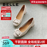 百丽（Belle）牛皮简约高跟单鞋商场同款粗跟通勤单鞋B5M1DCQ4 米白 37 (235mm)