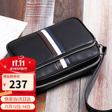 高尔夫（GOLF）单肩包男士头层牛皮配超纤斜挎包男商务通勤撞色邮差男包 黑色