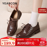 意尔康女鞋深口低跟小皮鞋通勤复古英伦风单鞋女 13300W棕色38