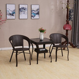 欧凯多藤椅三件套阳台桌椅单人椅子简约休闲凳子腾椅钢化玻璃小桌子方形方桌户外茶几组合沙发室内客厅 咖啡色两椅一桌坐垫抱枕