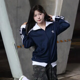ADIDAS TECHFIT阿迪达斯三叶草运动卫衣男女同款立领刺绣三条杠潮牌休闲夹克外套 蓝色 S 建议80-100斤