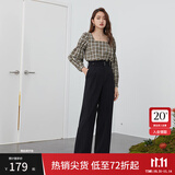 范思蓝恩 春秋装新款拖地裤子女高腰直筒裤休闲裤显瘦长裤 黑色 M